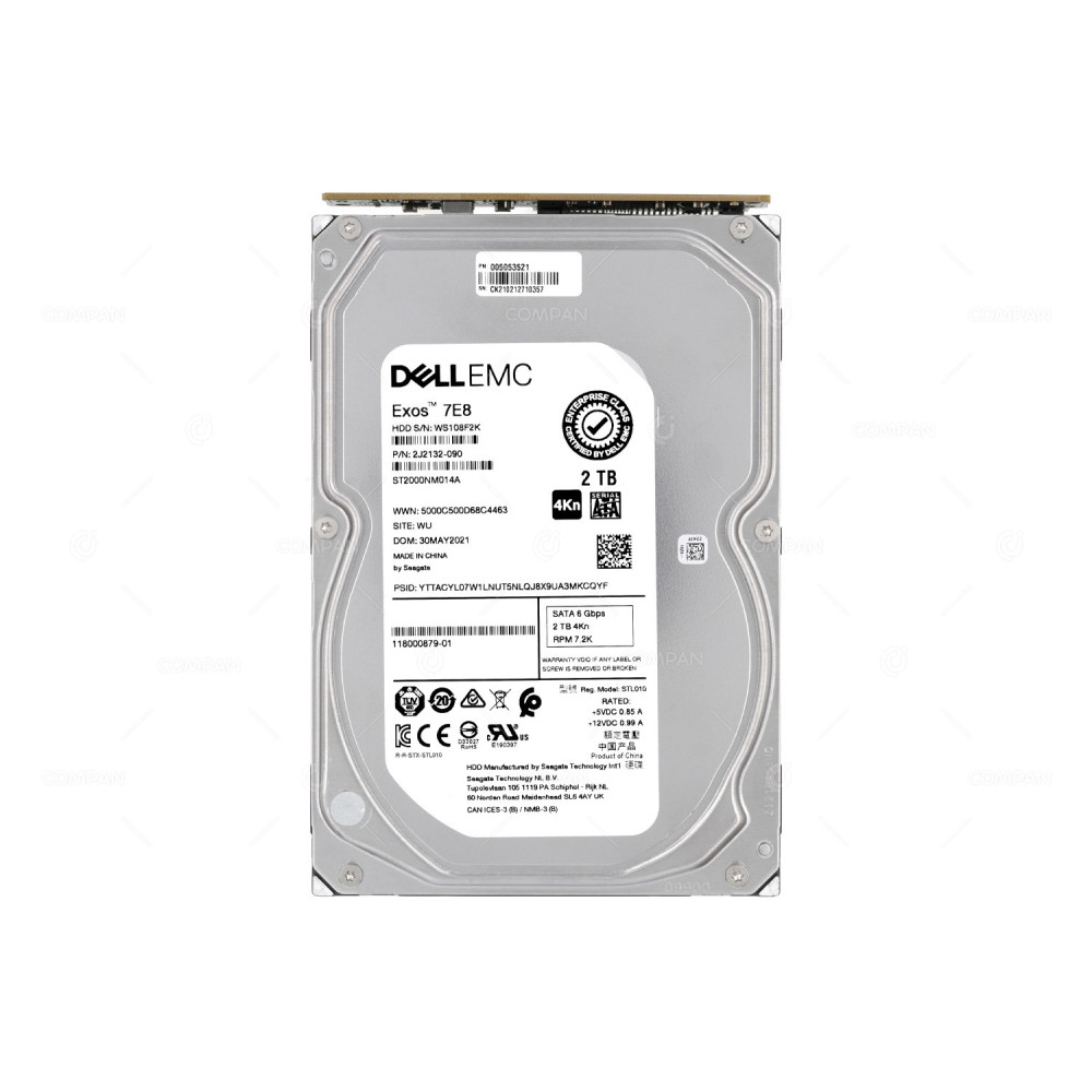 005053521 EMC 2TB 3.5 LFF 7.2K 6G SATA 4KN ADVANCED FORMAT HDD FOR ISILON H400 2J2132-090, 118000879-01, ST2000NM014A